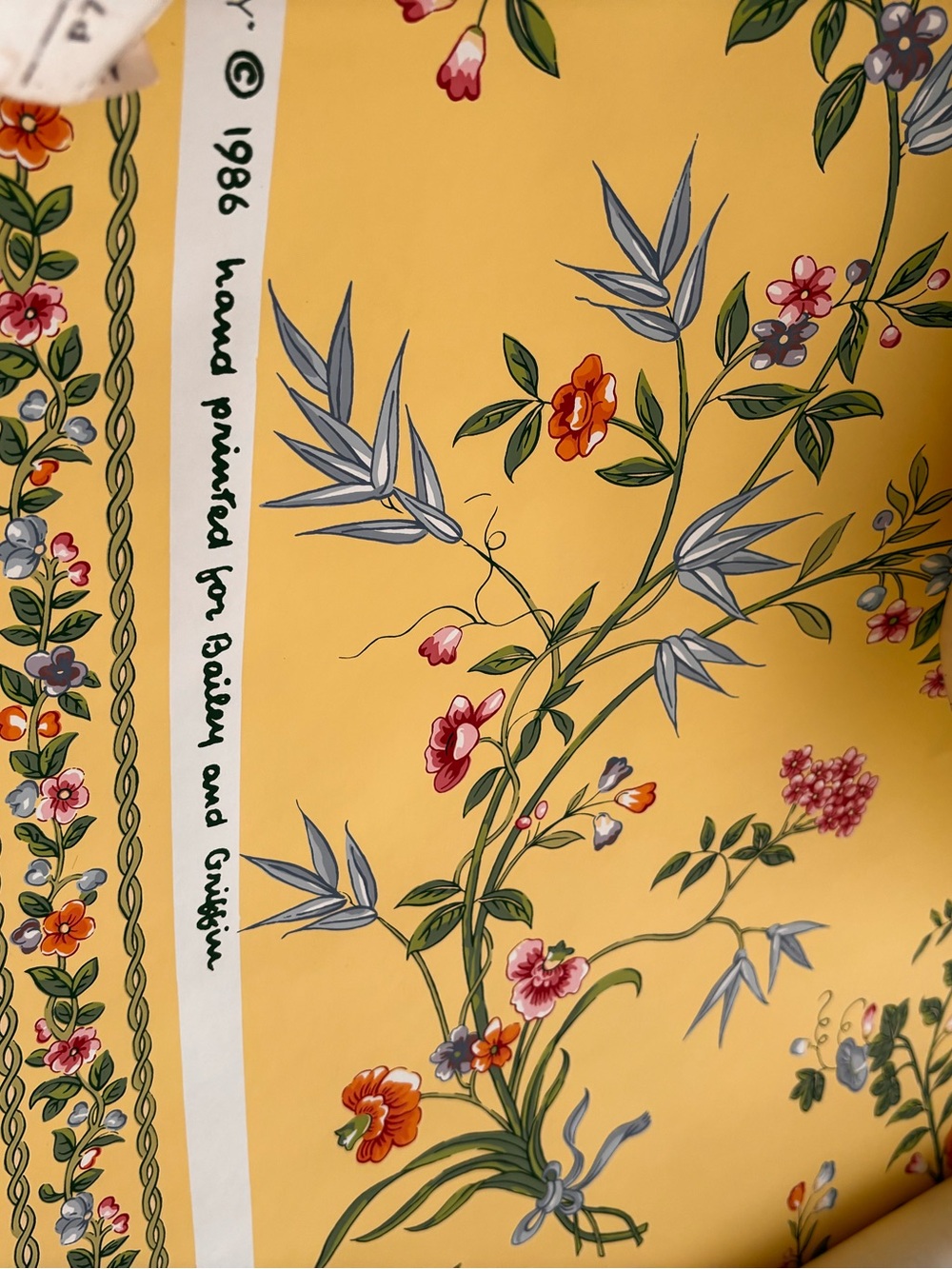 Hand-Printed “Hanbury “  for Bailey and Griffin Floral Wallpaper roll